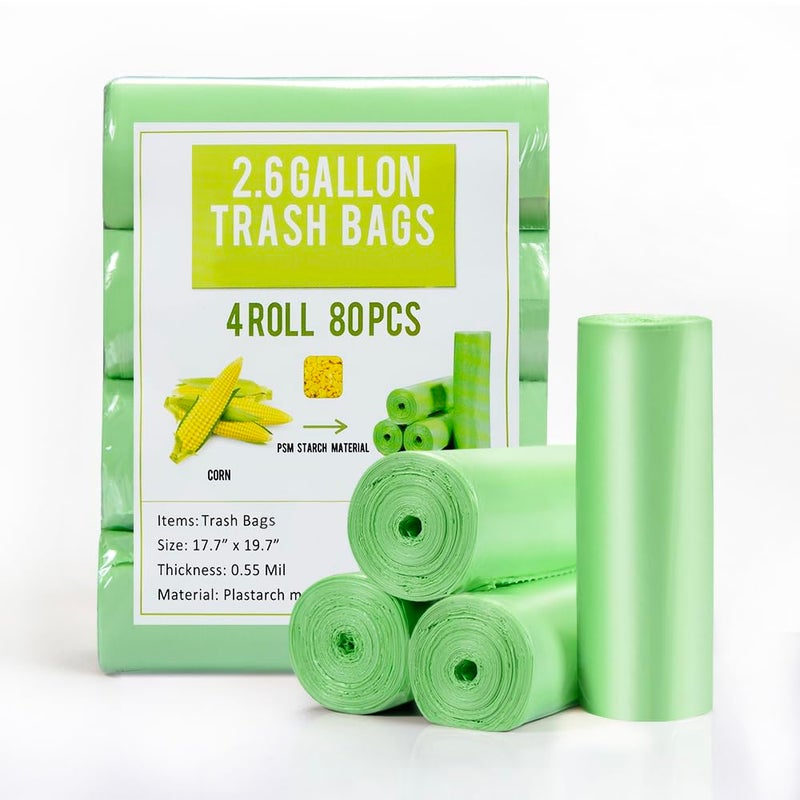Jaoul Trash Bags 2.6 Gallon, Small Garbage Bags, Strong & Unscented Mini Trash Bags for Kitchen, Bathroom, Office, Restroom, Car, Green, 80 Counts - Image 1